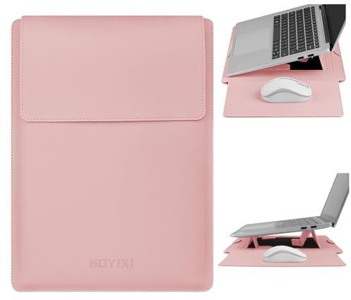HoYiXi 15.6 Laptop Sleeve Case PU Leather with Stand Compatible with MacBook Pro 16/15.4'' MacBook Pro 15, Mac Air 15,16'' Laptop Bag for Dell, Acer, Asus,15-16'' laptop case,Pink