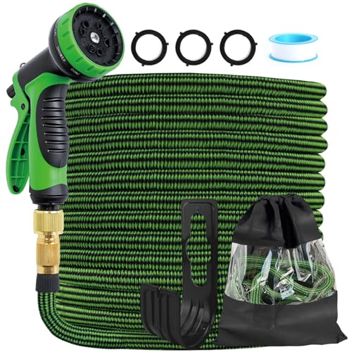 CNMTCCO Expandable Garden Hose Pipe, Flexible Hose Pipe with 10 Function Spray Nozzle, Latex-Core Leak-Proof Garden Water Hose with 1/2 3/4 Solid Brass Fittings for Gardening＆Car Washing (50FT)