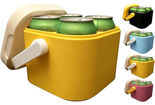 Mininevera Retro para 4 Latas, Mininevera Vintage para Bebidas, Ideal para la Playa, Fiestas y Picnics, Nevera Portátil para Latas Altas de 355 ml y 473 ml para Refrescos (Yellow,16oz)