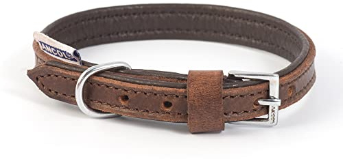 Ancol Vintage Leather Padded Collar 26-31cm Size 2, chestnut