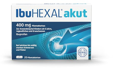 IbuHEXAL® akut 400 mg | Filmtabletten | Bei Schmerzen und Fieber | 20 Stk | Ibuprofen, leichte bis mäßig starke Schmerzen, gut verträglich, für Erwachsene, Jugendliche & Kinder ab 6 J. (ab 20 kg)