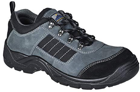 Portwest FW64 Steel Cow Suede Leather Low Shoe Back Pull-Tab Padded Collar | Black, 3, S1P EN ISO 20345, CE Certified, Regular Fit, 3D Breathable Mesh Lining, Anti-Static Footwear, Slip Oil Resistant