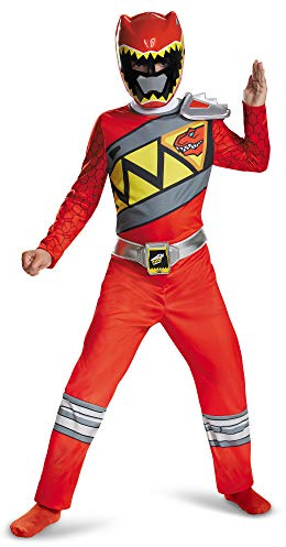 Disguise Red Power Rangers Costume for Kids. Official Licensed Red Ranger Dino Charge Classic Power Ranger Suit with Mask for Boys & Girls, Medium (7-8)