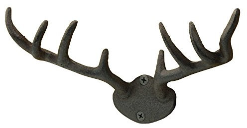 MACOSA SA05446 Wand-Haken Geweih Vintage Retro Antik Hirsch Metall 10x22 cm rostig Garderobenhaken Kleiderhaken Handtuchhaken Metallhaken