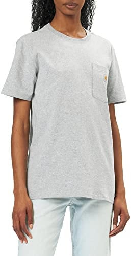 Carhartt, Damen, K87 Weites, schweres, kurzärmliges T-Shirt mit Tasche, Grau meliert, L