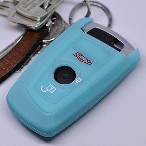 Soft Case Schutz Hülle Auto Schlüssel für BMW F20 F13 F30 F31 F32 F33 F22 1er 2er 3er 4er F10 F25 F07 F11 Smartkey/Farbe: Fluoreszierend Blau (leuchtet im Dunkeln!)