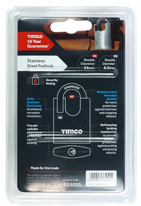 TIMco SS50SS - Candado (acero inoxidable, 50 mm, 1 unidad)