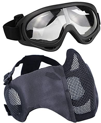 Aoutacc Airsoft-Maske mit taktischer Schutzbrille,Airsoft Maske mit Gehörschutz, Protective Gear Set für Erwachsene Männer Frauen Paintball Schießen CS-TY