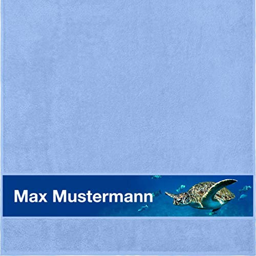 Personalisiertes Duschtuch Mit Namen - Motiv Schildkröte - Viele Farben - Dusch-Handtuch - Hellblau - Größe 70x140 cm - Persönliches Geschenk Mit Wunsch-Motiv und Wunsch-Name