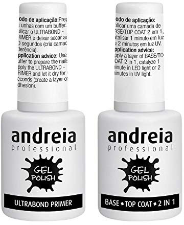 Andreia Professional Gel Polish Ultrabond Primer + Base and Top Coat 2 in 1 (Pack contains one of each)