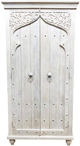 Orientalischer Grosser Schrank Kleiderschrank Jenin 190cm hoch | Marokkanischer Vintage Dielenschrank schmal | Orientalische Schränke aus Holz massiv für den Flur, Schlafzimmer, Wohnzimmer oder Bad