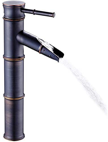 Robinet de lavabo en bambou pour cuisine et salle de bain en bronze antique avec 3 joints (noir)