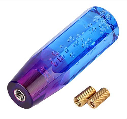 KIMISS Universal Schaltknaufkopf, Crystal Bubble Schaltknauf Manueller Schalthebelkopf mit 8 mm 10 mm Gewindefittings(Blau Violett)