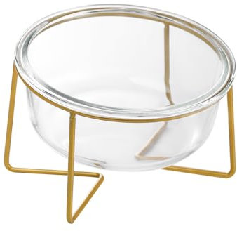 Futternapf Katze Glas Katzennapf Erhöht - Anti Erbrechen Fressnapf Katzen Hoch - Katzennäpfe mit Metallständer - Napf Hund Klein - Hundenapf Welpen - Katzenschüssel für Futter und Wasser - 480 ml
