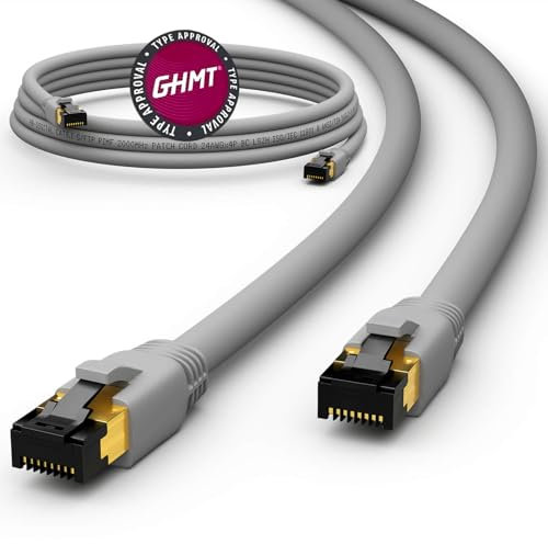 HB-DIGITAL 3m cable de conexión CAT 8.1 cable de red LAN S/FTP PIMF 2xRJ45 enchufe cobre LSZH libre de halógenos RoHS-Compliant 40 Gbits puerto Ethernet 2000 MHz Internet DSL PC módem TV gris