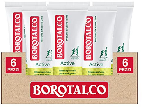 6x Borotalco Gel Doccia Active Bagnoschiuma con Profumo a Rilascio Graduale al Cedro e Lime Pelle Profumata Fino a 8 Ore - 6 Flaconi da 200ml ognuno