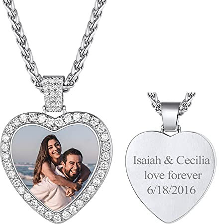 FindChic Ciondolo a Forma di Cuore con Foto Personalizzata con Incisione Gioielli Personalizzati per Uomo Donna Collana con Immagine di Cuore Ghiacciato da 55cm
