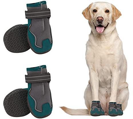 Dociote Hundeschuhe pfotenschutz rutschfest mit Anti-Rutsch Sohle Klettverschluss wasserdichte Schneeschuhe 4 Stücke für mittelgroße große Hunde Winter Dunkelgrau 5#