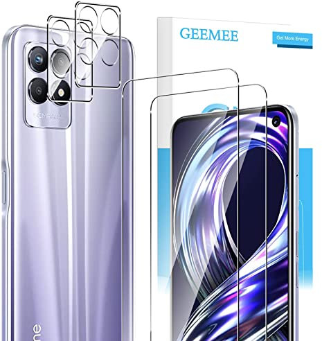 GEEMEE para Realme 8i de Pantalla Protector de Lente de cámara,【2 Pack + 2 Pack 】 Cristal Templado Película Vidrio Templado 9H Alta Definicion Glass Screen Protector -Transparente