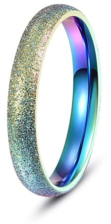 Corato Damen Regenbogen Sandgestrahlt Edelstahl Ring Verlobung Ring für Frauen Partnersring Bunt Hochzeit Ring Größe 52
