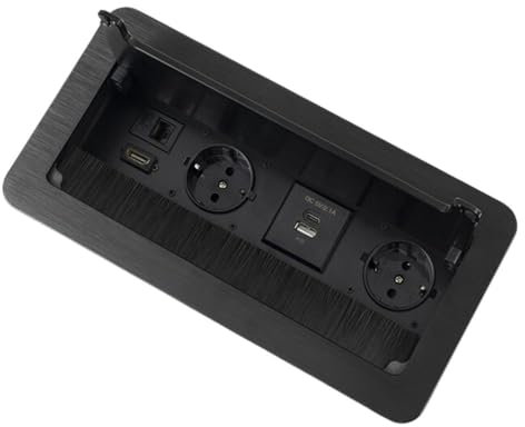 EVOTRADE Multiprise encastrée avec 2 SCHUKO 2 USB (A+C) 1 HDMI 1 Rj45 Prise multiple pour bureau (noir)