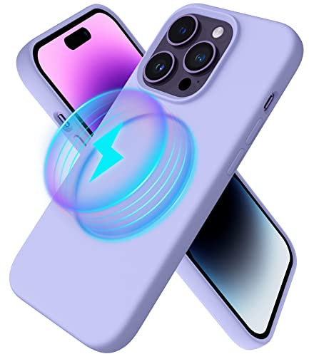 ORNARTO Magnetic Case for iPhone 14 Pro 6.1 Compatible with MagSafe, with 1 Pack Tempered Glass Screen Protector, Slim Liquid Silicone 3 Layers Full Covered Soft Gel Rubber Cover-Purple