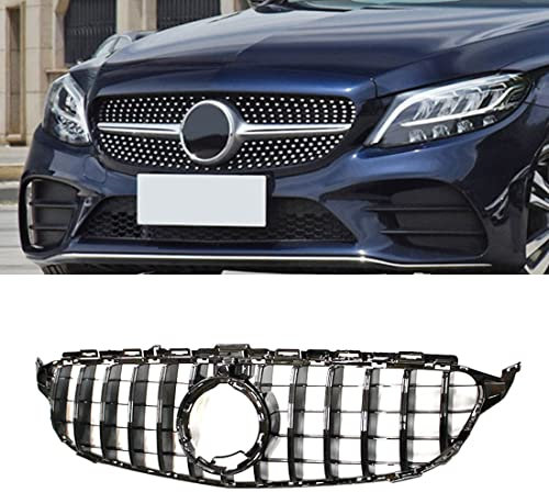 HZTWFC GT Nero Griglie Anteriori Paraurti ABS Griglia Senza Logo Con La Fotocamera Intera Per Mercedes Benz Classe C W205 C180/C200/C300L 2019 2020 2021