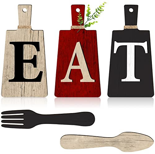 Küchenschneidebrett-Set zum Aufhängen, Gabel und Löffel, rustikale Wanddekoration, primitive Wanddekoration für Küche und Haushalt (rot, beige, grau)