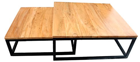 Gall&Zick Wohnzimmertisch, Couchtisch Set/2 quadratisch aus Mangoholz (Quadratisch flach)