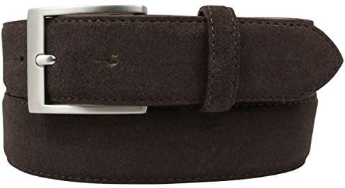 BELTINGER Italienischer Veloursleder-Gürtel, 35 mm breit, Herren, Anzuggürtel, Hosengürtel, Wildleder, Schließe Silber | Dunkelbraun 95cm