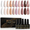 Shining She Gel Nail Polishes Set, 10 Colors Nude Pink White Champagne Brown Glitter Gold Gel Polish Set Soak-Off UV/LED Nail Polish Gel for Nail Art Salon DIY Home, 8ML