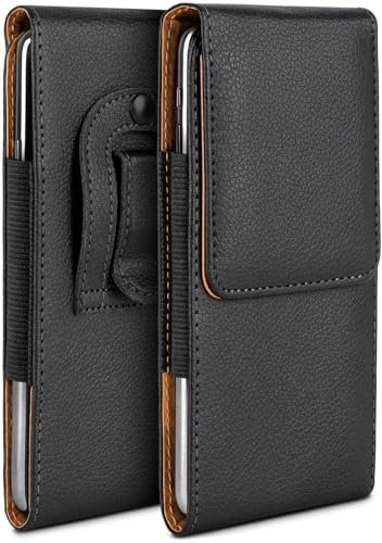 moex Plug Case Compatible with Apple iPhone 12/12 Pro Case with Belt Clip, Mobile Phone Belt Bag Made of Vegan Leather, Mobile Phone Case for Inserting, Flip Protective Case, Foldable - Black