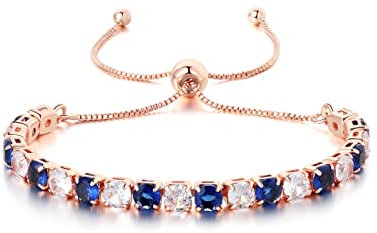 GW Bracciale Tennis Donna Braccialetto Donna Argento con Cristallo Blu di Zirconi Personalizzato Braccialetti Regalo Donna Bomboniere Compleanno Laurea Mamma (Regolabile, Oro Rosa)