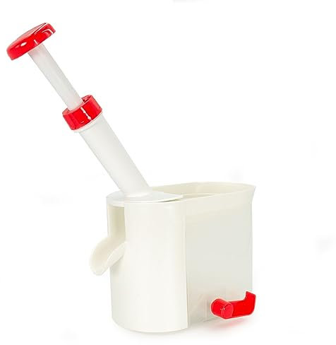 Intirilife Kirschentkerner Kirschkernbohrer aus Kunststoff in Weiß - Rot - 24 x 11.5 x 28 cm - Kirschentsteinerum leichten Entfernen von Frucht- und Obstkernen