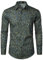 JOGAL - Camicia da uomo a maniche lunghe, vestibilità normale, con motivo floreale stampato, abbottonatura, per il tempo libero, Blu marino, L