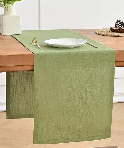 Wracra Tischläufer aus Salbeigrün Leinen, 180cm lang, maschinenwaschbar, rustikaler Bauernhaus-Tischläufer für Essen, Feiertage, Partys und den täglichen Gebrauch(Salbeigrün, 180cm)
