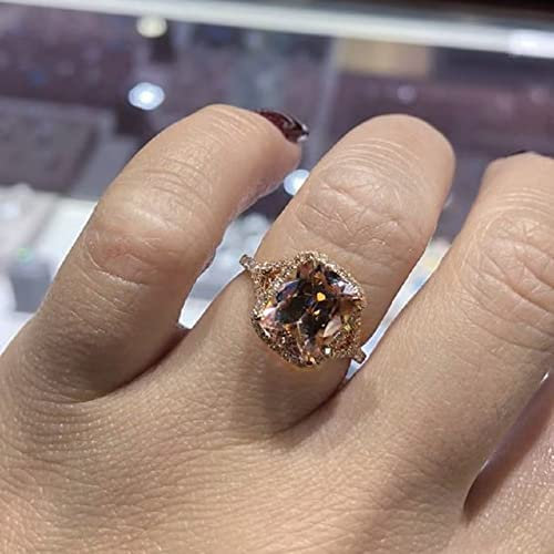 ASFKIPMF Women's 18K Rose Gold Mosan Diamond Filled Morganite Pink Gemstone Cut 5ct Cubic Zirconia Ring Promise Aura Single Stone Engagement Champagne CZ Curved Engagement Rings Ring Size L1/2