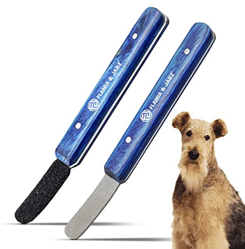 FLAMIA & JABZ Abisolieren Metall Stein Diamant eingefasst für Hunde, Katzen & Haustiere mit Holzgriff (2 Stück Packung grob & fein)