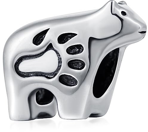 Eisbär Charms passen Pandora Tier Armband, Retro 925 Sterling Silber weißer Bär Perlen mit Pfotenabdruck, Geschenke für Tierliebhaber/Mädchen/Muttertag