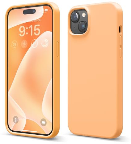 elago Liquid Silicone Case Compatible with iPhone 15 Plus Case, Premium Silicone, Full Body Protective Cover [4 Layer Shockproof Structure], Anti-Scratch Soft Microfiber Lining (Orange)