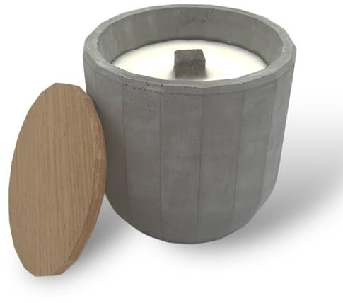 Holz & Stein Manufaktur - Steinfeuer aus Beton | Wiederbefüllbare Outdoor Kerze | Dauerdocht | Tischfeuer | Sojawachs - ⌀12cm x 12cm (Grau)