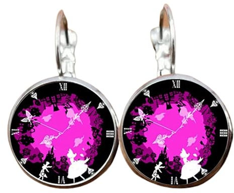 Armbanduhr Silhouette Ohrringe Alice im Wunderland Schmuck Glas Cabochon Ohrringe Sternbild Interessant, 25, Glas, Künstlicher Peridot