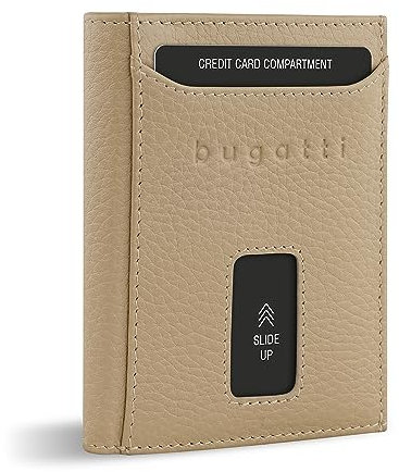bugatti Secure Slim Mini Börse Spezial mit XL-Münzfach und RFID-Schutz aus Leder, beige