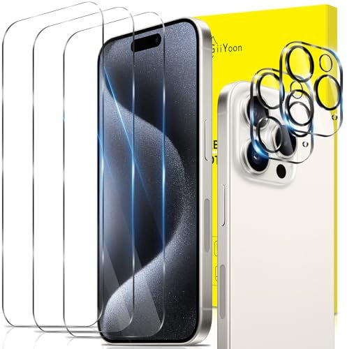 GiiYoon 2+3 Pack Screen Protector for iPhone 15 Pro, 3 Tempered Glass Film and 2 Camera Lens Protectors, HD Clear