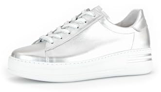Gabor Damen Low-Top Sneaker, Frauen Halbschuhe,Wechselfußbett,Moderate Mehrweite (G),Turnschuhe,Laufschuhe,schnürschuhe,Silber,38.5 EU / 5.5 UK