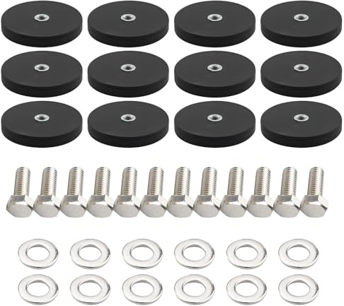 Neodym Magnete Gummiert, 12 Stück Magnet mit Gewinde Ø 43mm mit M4 Außengewinde 8.5kg Haftkraft Magnetsysteme Magnetischer Montagesockel für Lichtleisten Fahrzeuge Lampen