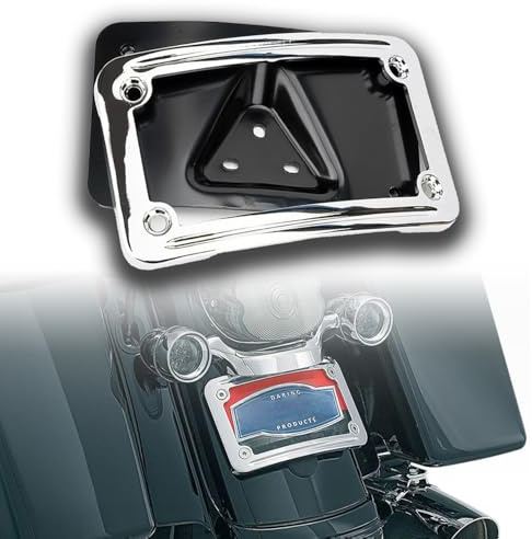 Curved Laydown License Plate Mount with Frame fit for Harley Davidson License Plate Mount Truck Bracket 3-Hole Relocation kit OEM# 3148(Silver)