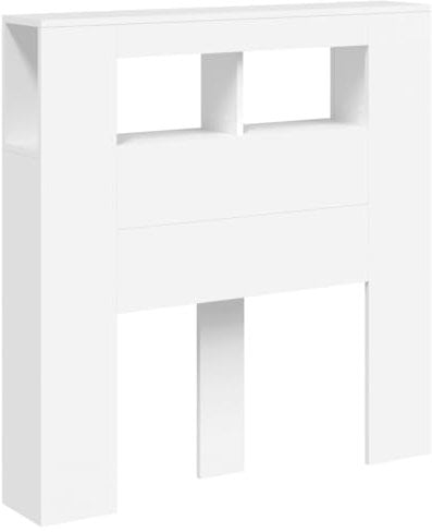 vidaXL LED Kopfteil, Bettkopfteil mit LED-Leuchten, Betthaupt mit Ablagen, Bettzubehör Schlafzimmer, Weiß 100x18,5x103,5cm Holzwerkstoff