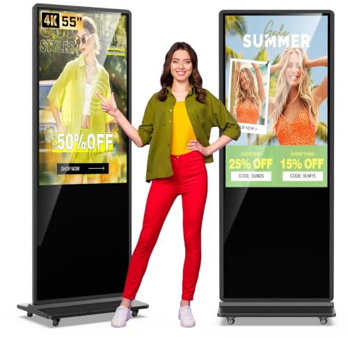 QIXZOCV Totem Publicitario Digital - 55 Pantalla táctil interactiva IPS HD - Diseño Multi-Pantalla Dinámica - Personalización del Logo Gratuita - WiFi/HDMI/USB - Ideal para centros comerciales