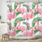ASDCXZ Flamingo Duschvorhang 120x200 cm, Frühling Tropisch Pflanzen Grün Blätter Pink Flamingo Waschbar Duschvorhänge Polyester Stoff Wasserdicht Anti Schimmel Duschvorhang für Badewanne mit 8 Haken